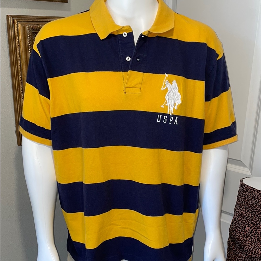 U.S. Polo Association Men's Yellow & Navy Striped Polo Shirt